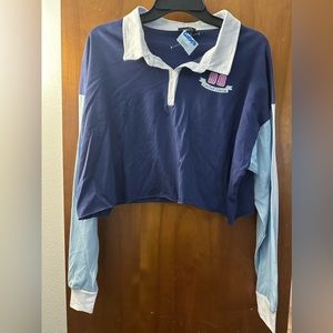 Rue 21 long sleeve blue crop top tee new babe edition size L